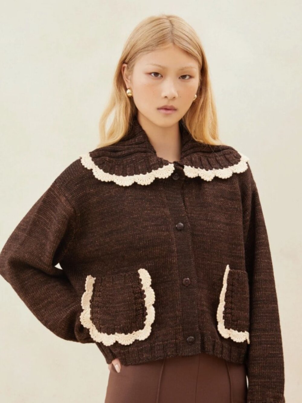 NWOT Loeffler Randall Knit Wool Lo Cardigan in Chocolate XS $350